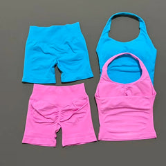 Women’s Seamless Halter Sports Bra & Shorts Gym Set
