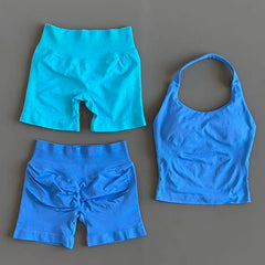 Women’s Seamless Halter Sports Bra & Shorts Gym Set